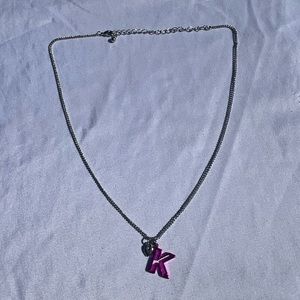 Silver Necklace with Pink 'K' Pendant